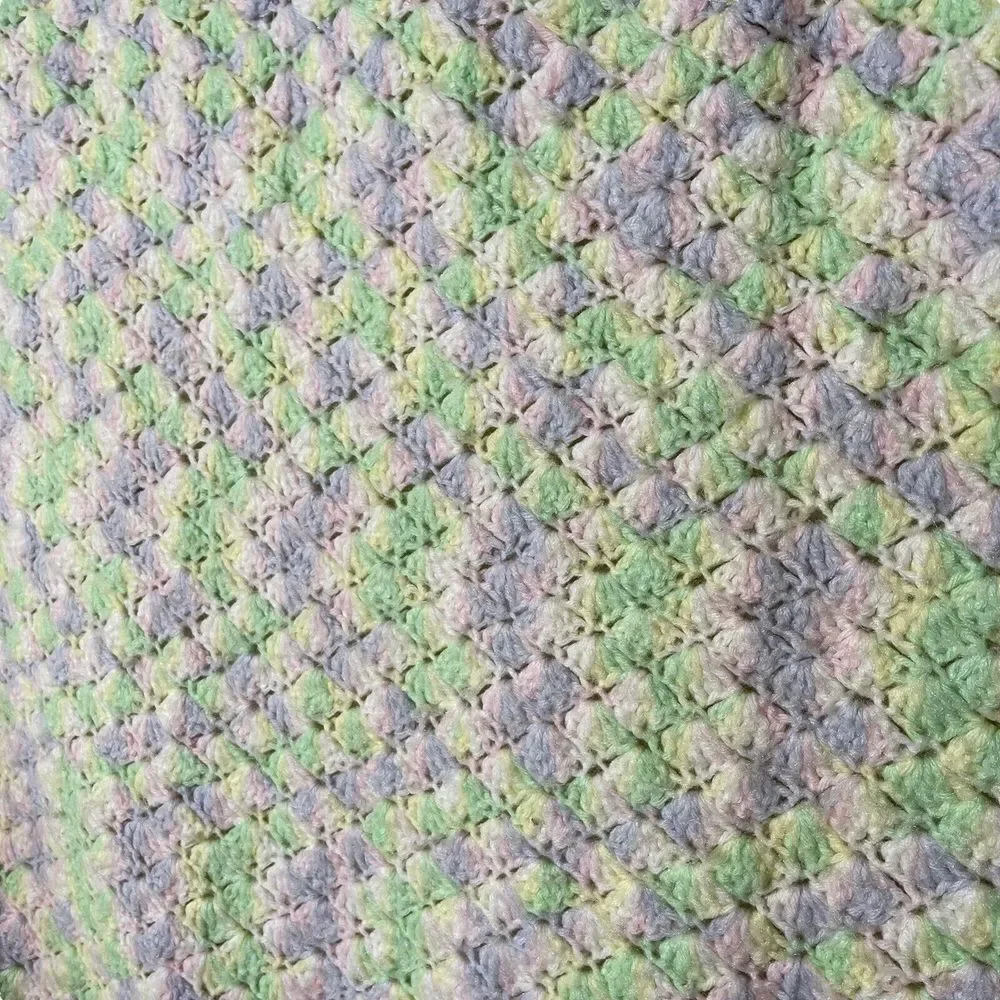 Vintage Crochet Pastel Multicolor Blanket Acrylic Throw Knit Crib Throw‎ Decor